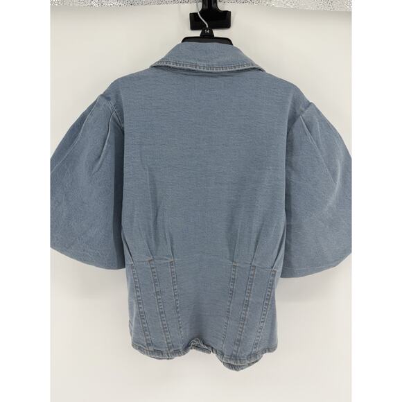 Bagatelle Collection New York Denim Short Puff Sleeves Button Down Womens Large - Picture 6 of 8